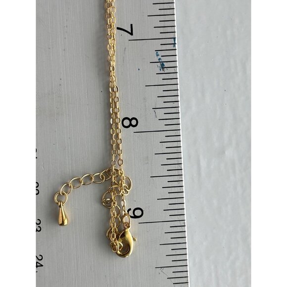 Gold-Plated Chain Necklace With Green Teardrop Gemstone Pendant - Picture 3 of 4